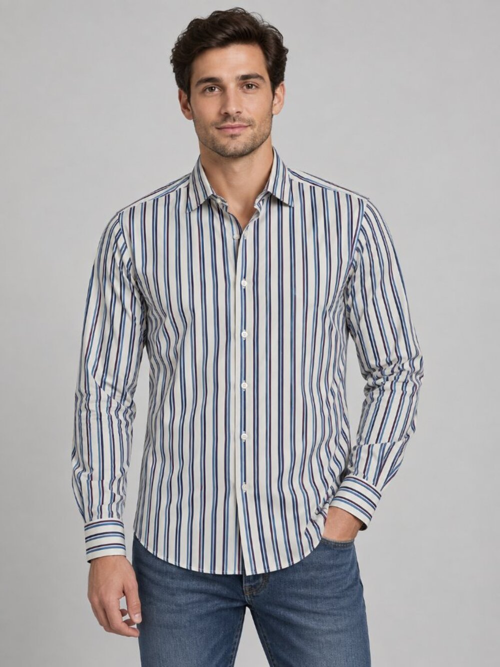 ETRO Men’s Blue Striped Button Up Shirt Size M Made in Italy